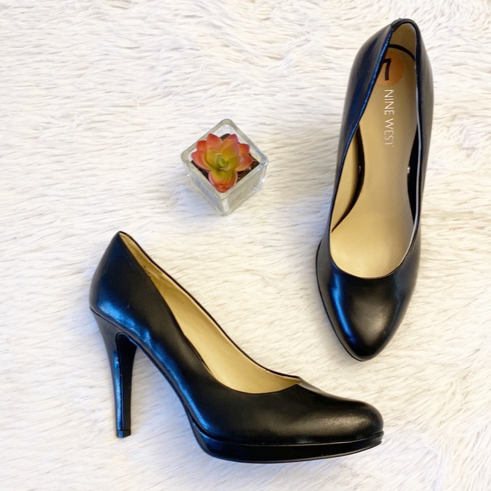 NINE WEST | Wise Up Black Leather Classic Heel Pump Stiletto women’s 7 - Picture 4 of 8